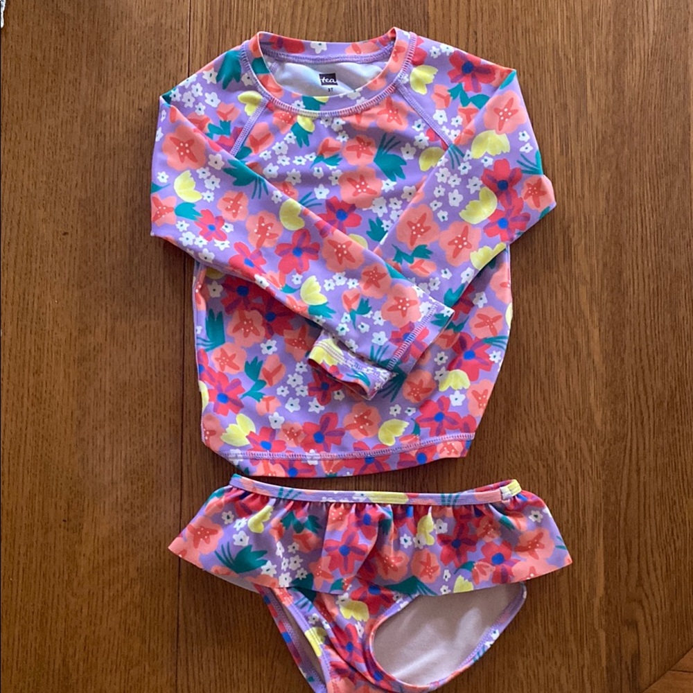 Tea Collection Purple Flower SPF Rashguard Swim Set